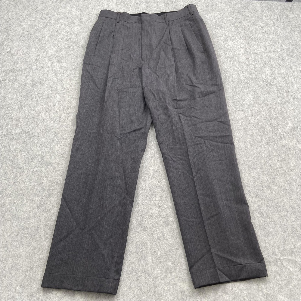 Jos A Bank Pants Mens 34x30 (33x30) Gray Wool Herringbone Dress Slacks Pleated